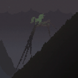 a unicorn with super long spider legs making her way up the side of a pyramid